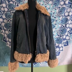 Denim Jacket with Faux Fur Trim